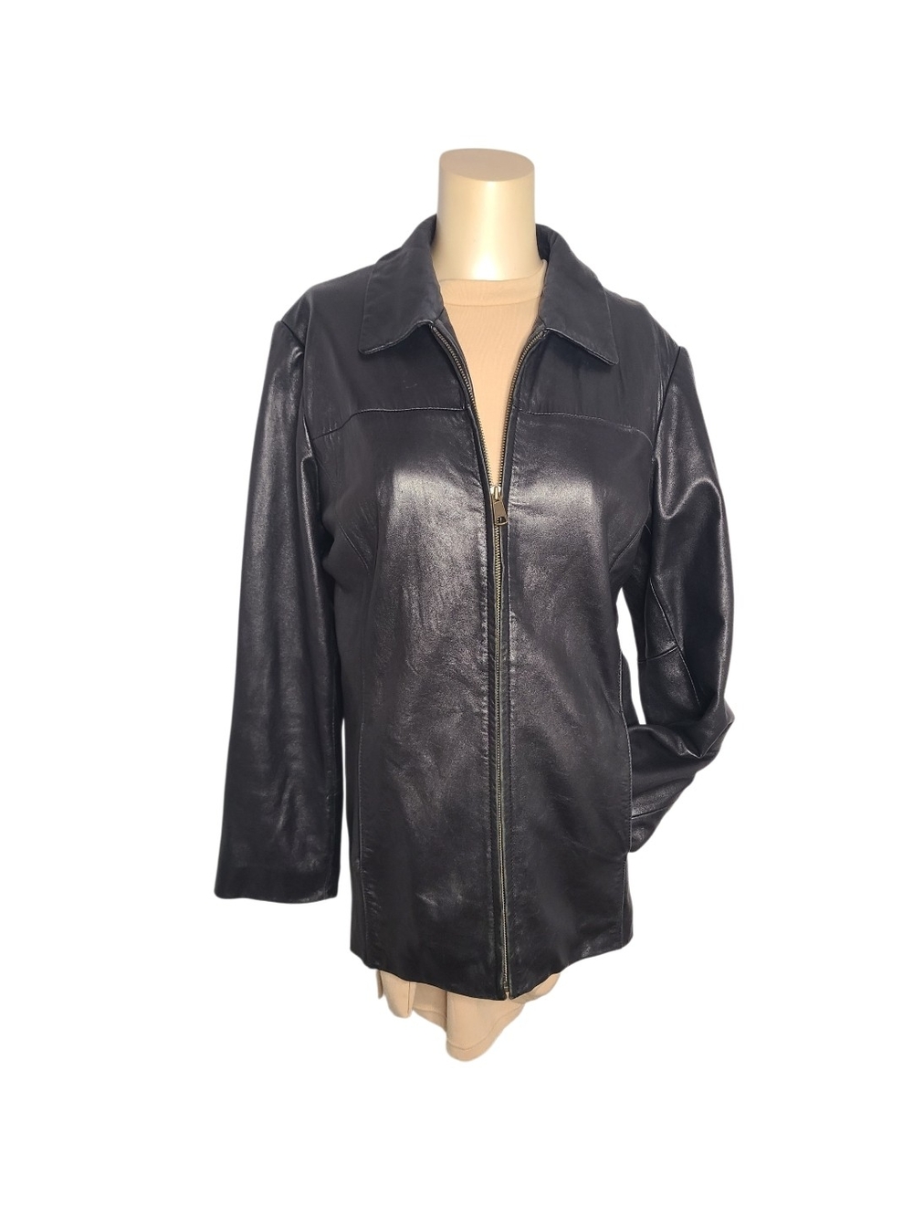 Preston & York Black Genuine Lambskin Leather Jacket Full Zip Lined Classic M
